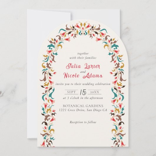 Modern Elegant Romantic Floral Wreath Wedding 招待状 (正面)