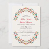 Modern Elegant Romantic Floral Wreath Wedding 招待状 (正面)