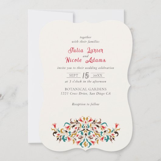 Modern Elegant Romantic Floral Wreath Wedding 招待状 (正面)