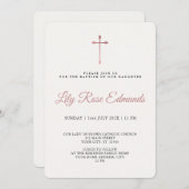 Modern Elegant Rose Gold & Blk Baptism  招待状 (正面/裏面)