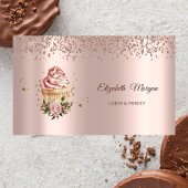 Modern Elegant Rose Gold Diamonds Floral Cupcake 名刺