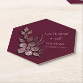 Modern Elegant Rose Gold Glitter Floral & Burgundy ペーパーコースター (アングル)