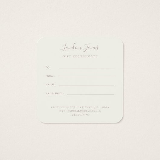 Modern Elegant Rose Pink Ivory Gift Certificate (裏面)