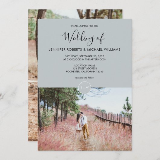 Modern elegant rustic monogram photo Wedding 招待状 (正面/裏面)