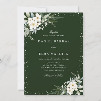 Modern Elegant Sage Green Boho Floral Wedding  招待状