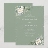Modern Elegant Sage Green Boho Floral Wedding  招待状 (正面/裏面)