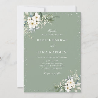 Modern Elegant Sage Green Boho Floral Wedding  招待状