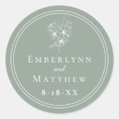 Modern Elegant Sage Green Botanical Wedding ラウンドシール (正面)