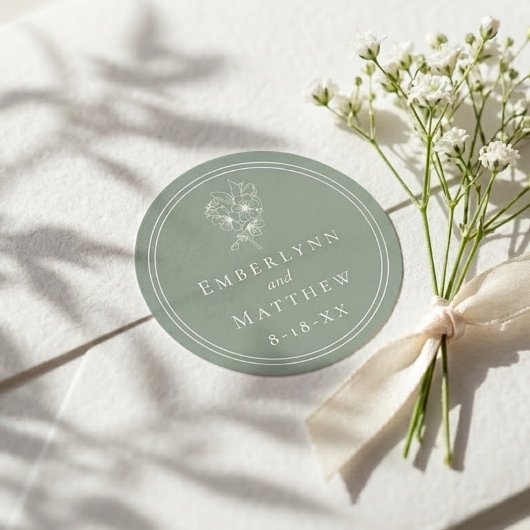 Modern Elegant Sage Green Botanical Wedding ラウンドシール