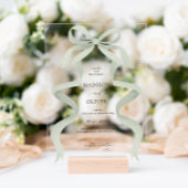 Modern Elegant Sage Green Bow Monogram Wedding アクリル招待状