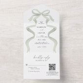 Modern Elegant Sage Green Bow Monogram Wedding オールインワン招待状 (内側)