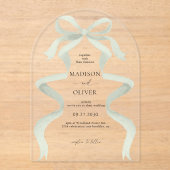 Modern Elegant Sage Green Bow Wedding Arch アクリル招待状 (正面)