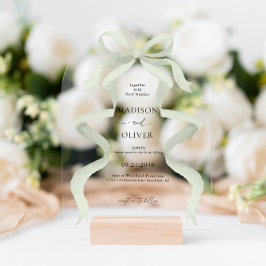 Modern Elegant Sage Green Bow Wedding Arch アクリル招待状