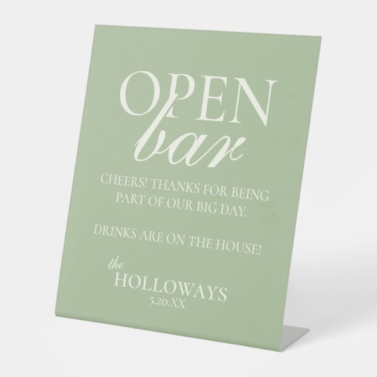 Modern Elegant Sage Green Open Bar Wedding 台座サイン (正面)