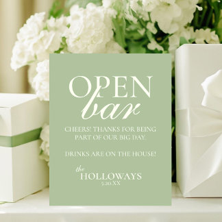 Modern Elegant Sage Green Open Bar Wedding 台座サイン