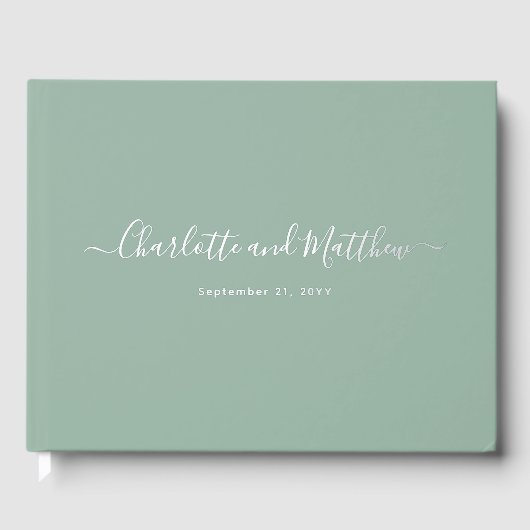 Modern Elegant Sage Green Personalize Wedding ゲストブック (正面)