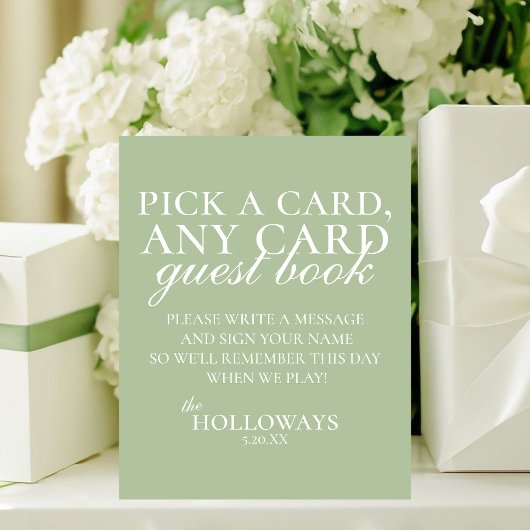 Modern Elegant Sage Green Playing Card Guest Book 台座サイン