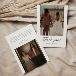 Modern Elegant Script 2-Photo Wedding サンキューカード