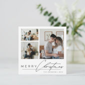 Modern Elegant Script 3 Photo Collage Christmas シーズンカード (スタンド正面)