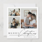 Modern Elegant Script 3 Photo Collage Christmas シーズンカード (正面)