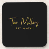 Modern Elegant Script Black and Gold Monogram コースター (正面)