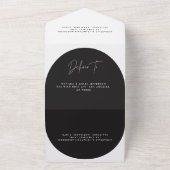 modern elegant script black and white arch wedding オールインワン招待状 (外側)