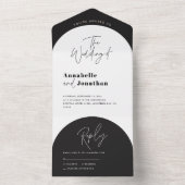 modern elegant script black and white arch wedding オールインワン招待状 (内側)