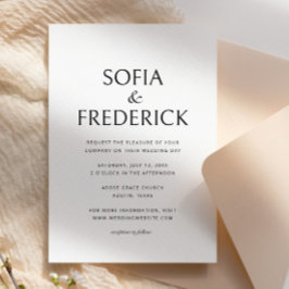 Modern Elegant Script Black and White Wedding 招待状