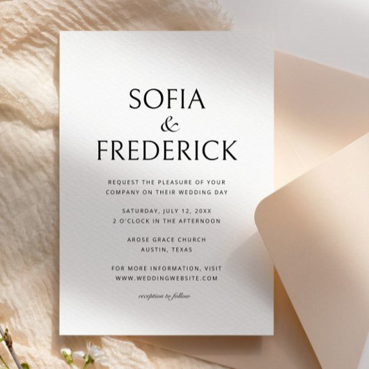 Modern Elegant Script Black and White Wedding 招待状