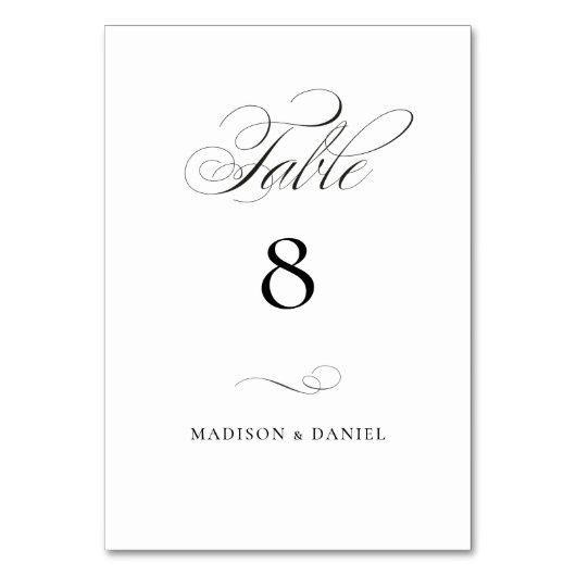 Modern Elegant Script Classic Wedding テーブルナンバー (裏面)