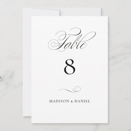 Modern Elegant Script Classic Wedding Table Number (正面)