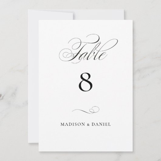 Modern Elegant Script Classic Wedding Table Number (裏面)