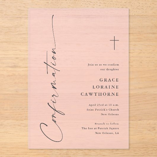 Modern Elegant Script Confirmation アクリル招待状 (正面)