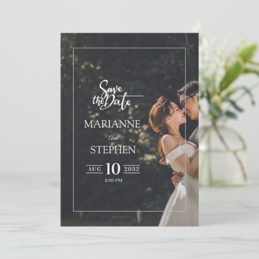 Modern Elegant Script Custom Photo Wedding 招待状 (スタンド正面)