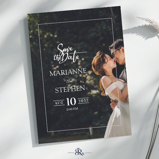 Modern Elegant Script Custom Photo Wedding  招待状