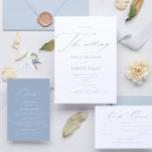 Modern Elegant Script Dusty Blue Wedding 招待状