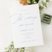 Modern Elegant Script Dusty Blue Wedding 招待状