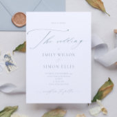 Modern Elegant Script Dusty Blue Wedding 招待状