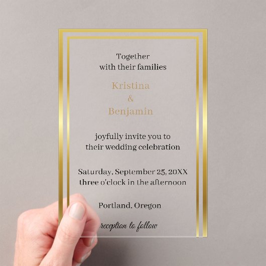 Modern Elegant Script  gold wedding  アクリル招待状 (インサイチュ (ポータブル))