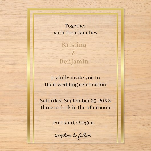 Modern Elegant Script  gold wedding  アクリル招待状 (正面)