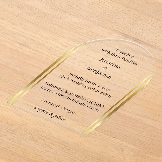 Modern Elegant Script gold wedding アクリル招待状 (レイダウン)