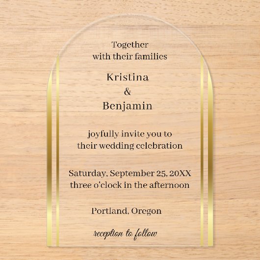 Modern Elegant Script gold wedding アクリル招待状 (正面)