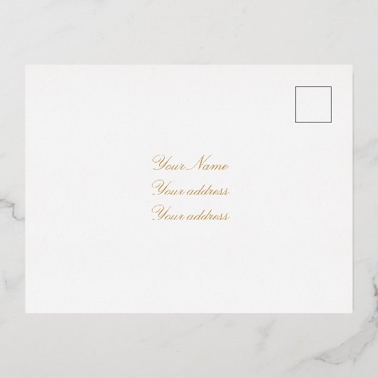 Modern Elegant Script Gold & White Wedding RSVP 箔シーズンポストカード (裏面)