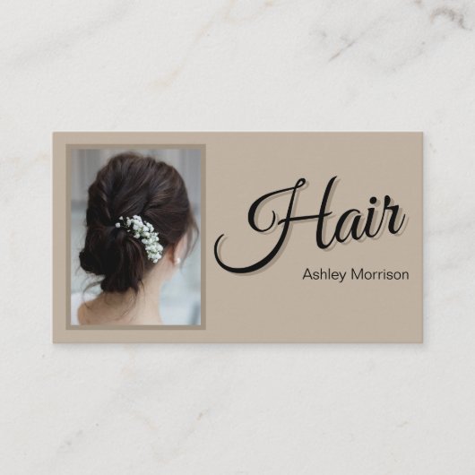 Modern Elegant Script Hair Stylist Beige  名刺 (正面)