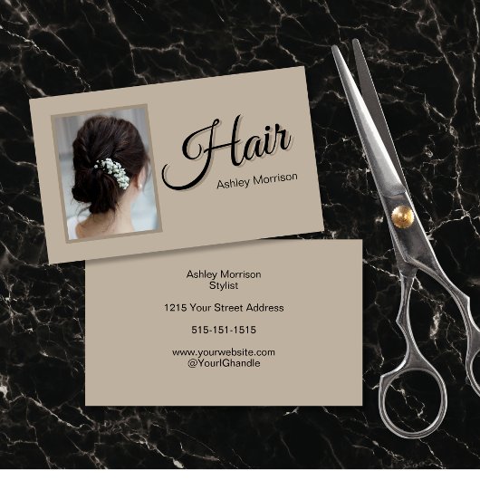 Modern Elegant Script Hair Stylist Beige  名刺