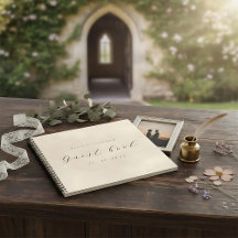 Modern elegant script ivory guest book for wedding