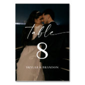 Modern Elegant Script Modern Photo Wedding テーブルナンバー (正面)