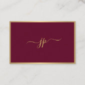 Modern Elegant Script Monogram Bordeaux Gold Euro 名刺 (正面)