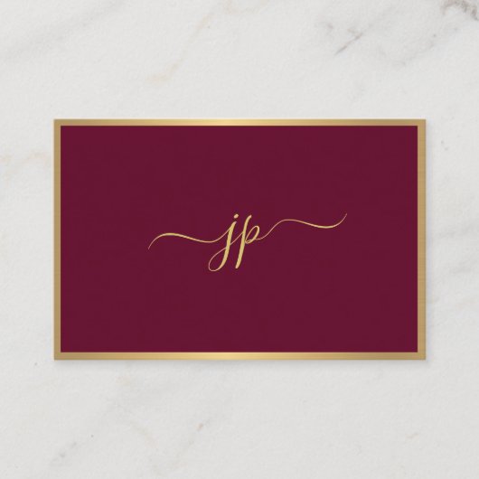 Modern Elegant Script Monogram Bordeaux Gold Euro 名刺 (正面)
