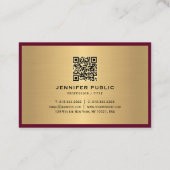 Modern Elegant Script Monogram Bordeaux Gold Euro 名刺 (裏面)
